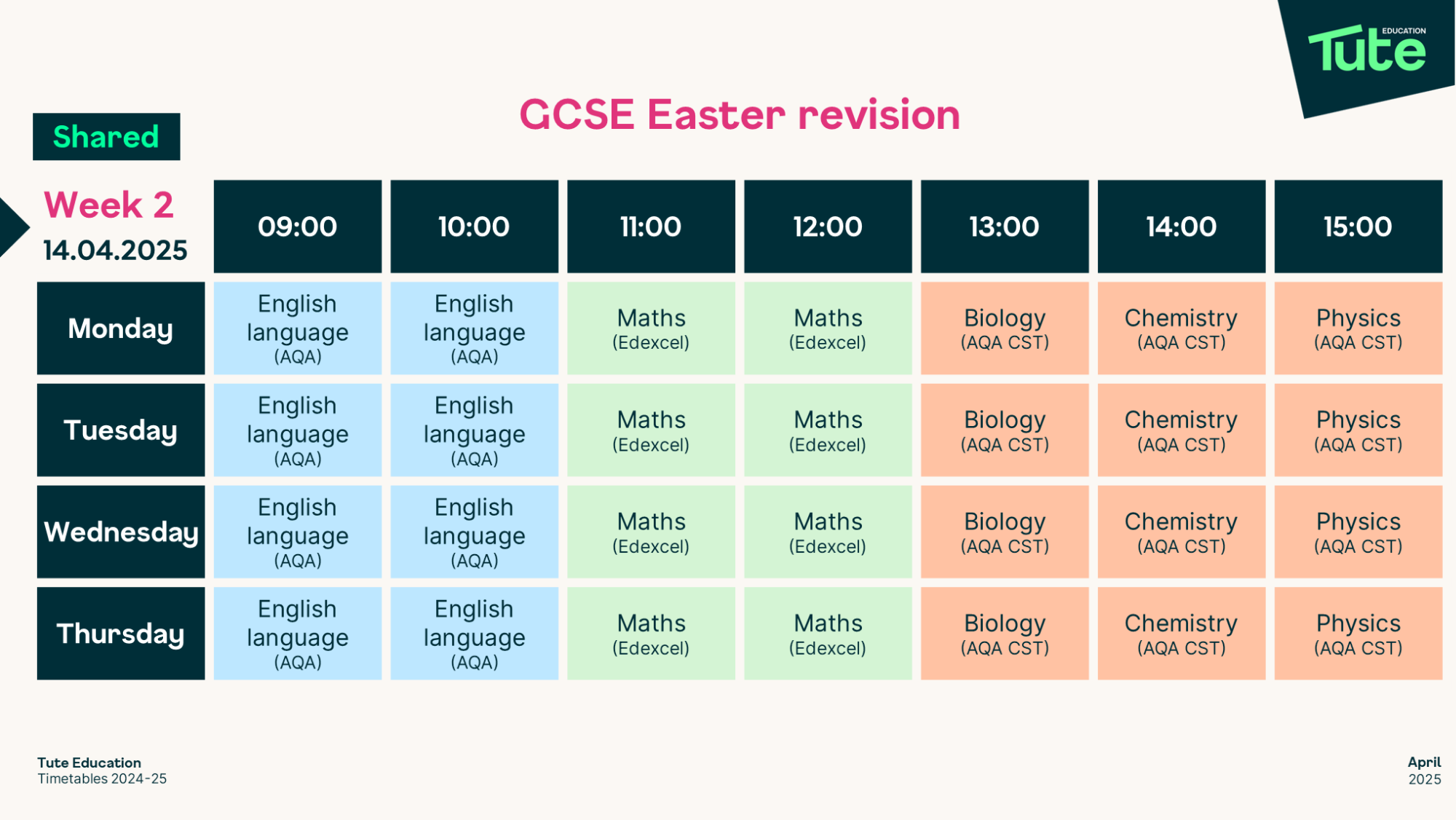 Week 2 timetable
